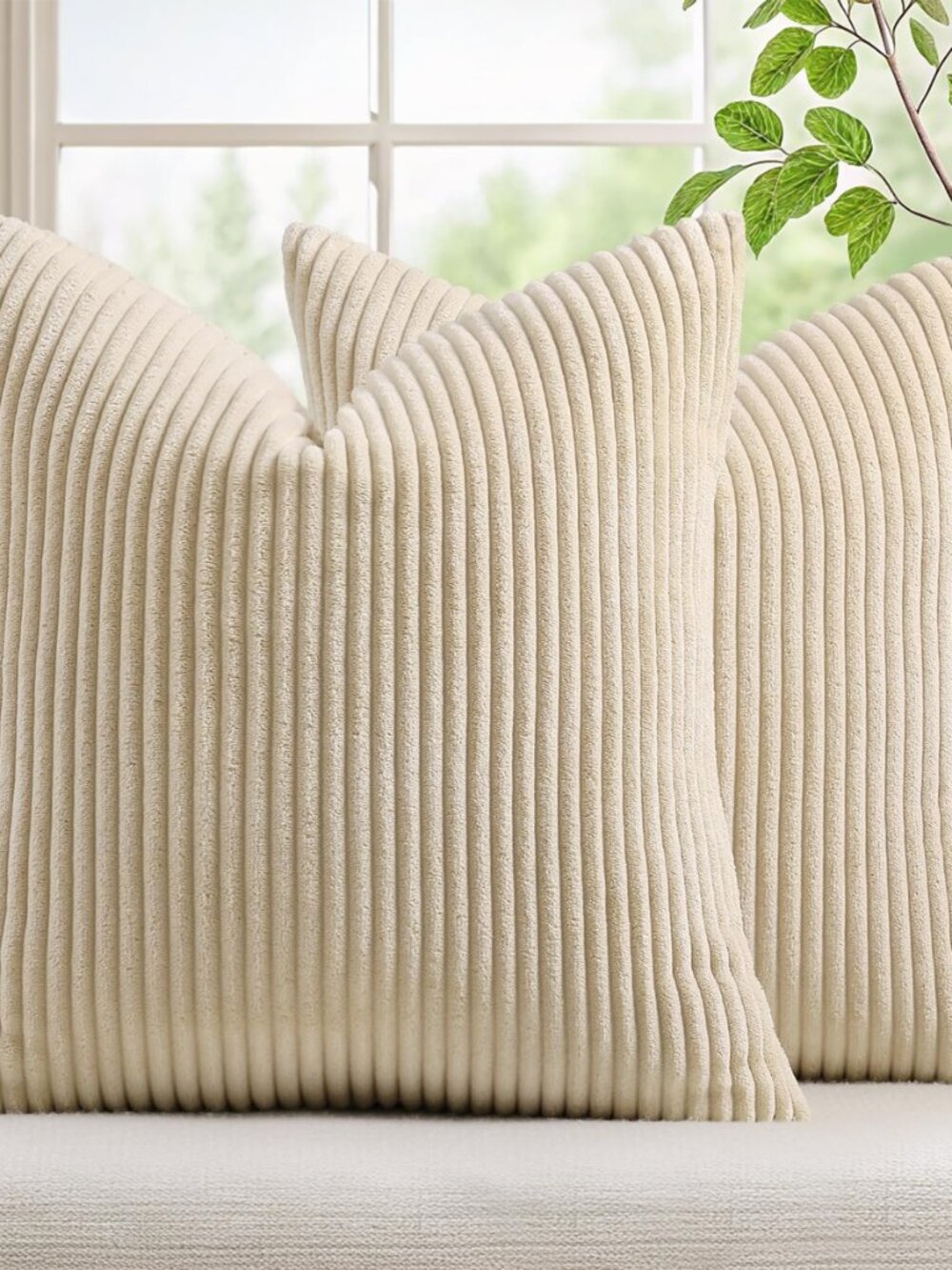 Corduroy Fall Decorative Throw Pillow Covers 18x18 Set of 2 Beige